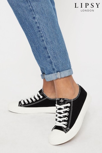 Lipsy Black Canvas Regular Fit Low Top Lace Up Canvas Trainer (R60182) | £26