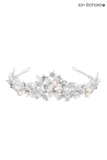 Jon Richard Silver Plated Silver Crystal And Pearl Tiara - Gift Pouch (R61375) | £85