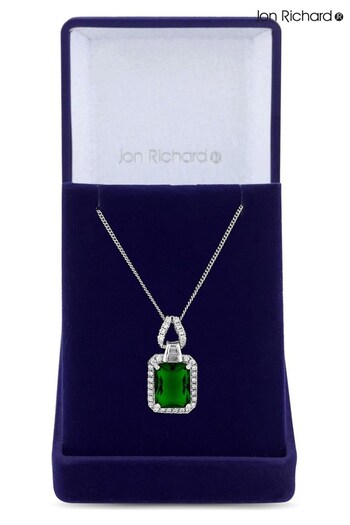 Jon Richard Silver Plated Emerald Cubic Zirconia Pendant Necklace - Gift Boxed (R61394) | £35
