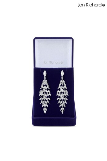 Jon Richard Silver Rhodium Plated Cubic Zirconia Statement Crystal Navette Drop Earrings - Gift Boxed (R61398) | £45