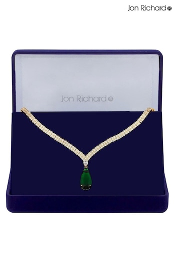 Jon Richard Gold Plated Cubic Zirconia Emerald Green Pear Drop Collar Necklace - Gift Boxed (R61445) | £85