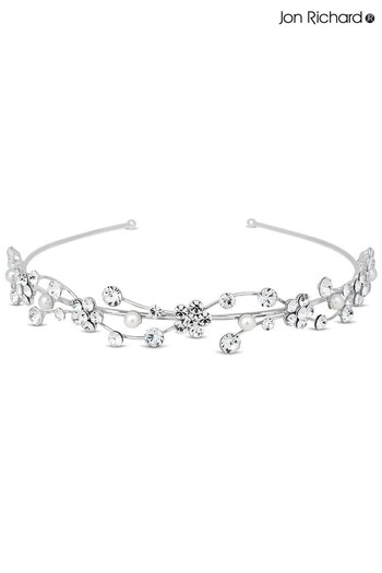 Jon Richard Silver Silver Plated Nina Crystal Flower And Pearl Waves Headband - Gift Pouch (R61549) | £28