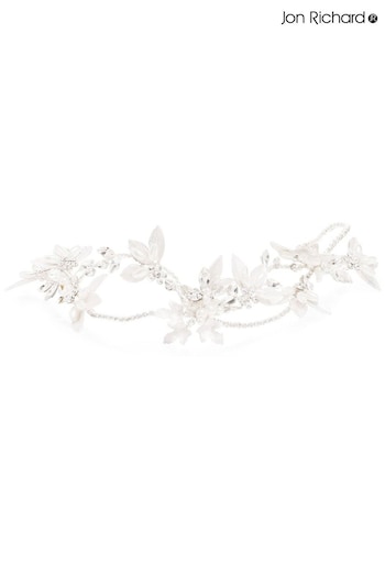 Jon Richard Silver Gloria Silver Plated Cross Over Brushed Leaf And Pearl Hair Vine - Gift Pouch (R61550) | £65