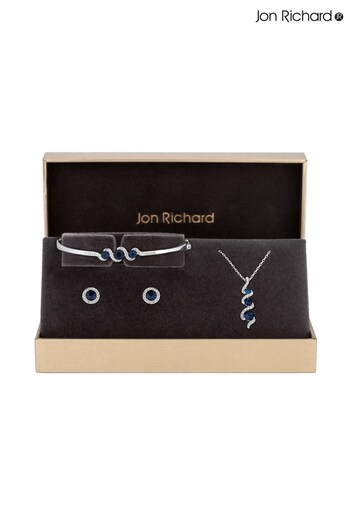 Jon Richard Silver Plated Sapphire And Crystal Twist Drop Trio Set - Gift Boxed (R61583) | £30