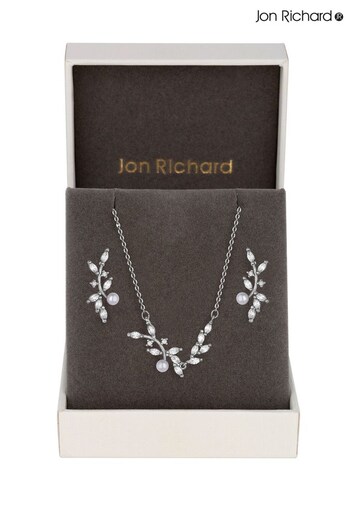 Jon Richard Silver Plated Pearl & Cubic Zirconia Crystal Vine Set - Gift Boxed (R61587) | £25
