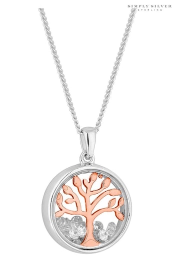 Simply Silver Rose Gold Sterling Silver Tree Of Love Shaker Pendant Necklace (R61722) | £35