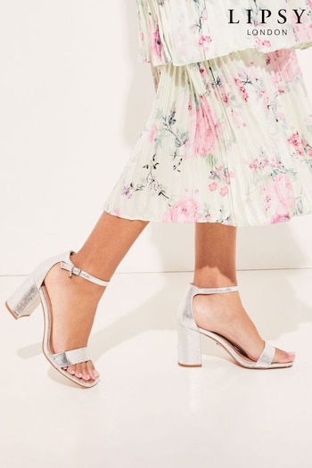 Lipsy Silver Regular Fit Block Mid Heeled Sandal (R62377) | £34