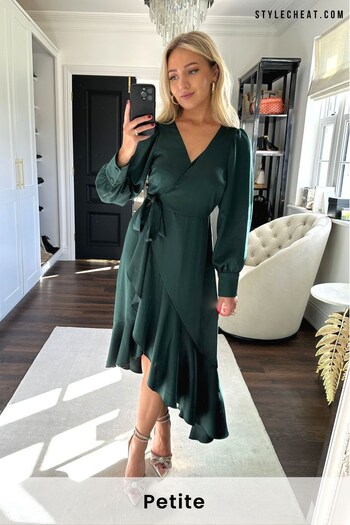 Style Cheat Green Petite Charlotte Wrap Midi Dress (R62954) | £54