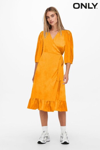 ONLY Orange Long Sleeve Wrap Midi Dress (R64081) | £25