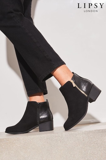 Lipsy Black Regular Fit Texture Side Zip Ankle Boot (R64085) | £48