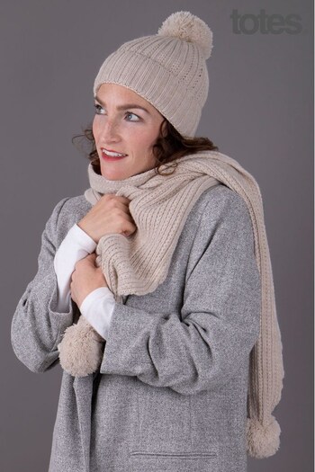 Totes Neutral Knitted Hat saint and Scarf Set (R64118) | £30