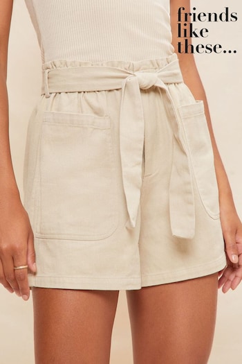 Friends Like These Neutral Twill Paper Bag Belted Shorts (R64123) | £26