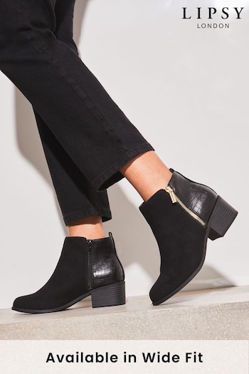 Lipsy Black Wide FIt Texture Side Zip Ankle Boot (R64145) | £48