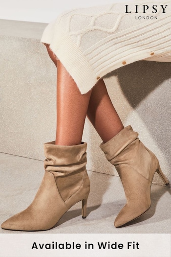 Lipsy Camel Wide FIt Ankle Suedette Ruched Mid Heeled Boot (R64153) | £50