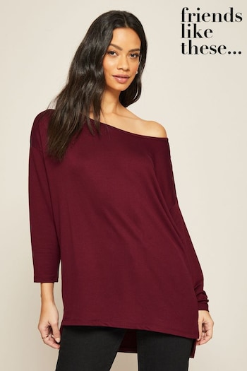 Friends Like These Berry Red Soft Jersey Long Sleeve Slash Neck Tunic Top (R64154) | £22