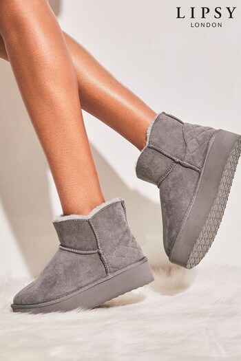Lipsy Grey Warm Lined Faux Suede Low Ankle Pull-On Boots (R64161) | £30