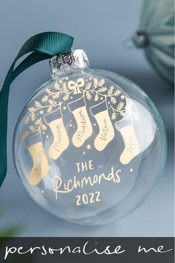 Personalised Foiled Christmas Stockings Glass Bauble by No Ordinary Gift (R64262) | £30
