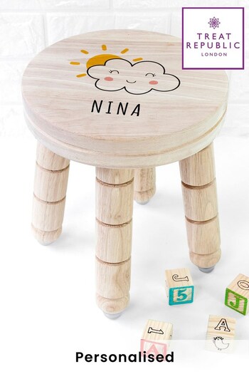 Personalised Smiling Cloud Wooden Stool  by Treat Republic (R65210) | £35