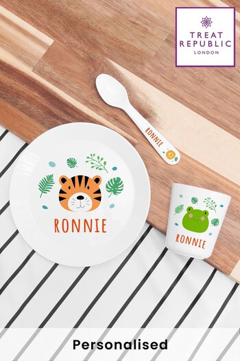 Personalised Jungley Animal Baby Dinner Set  by Treat Republic (R65580) | £24