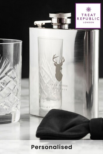 Personalised Stag 6oz Stainless Steel Hip Flask  by Treat Republic (R65584) | £35