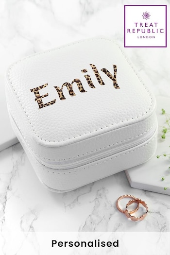 Personalised Animal Print White Travel Jewellery Case  by Treat Republic (R65834) | £26
