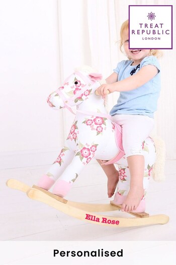 Personalised Children's Floral Rocking Horse  by Treat Republic (R66374) | £90