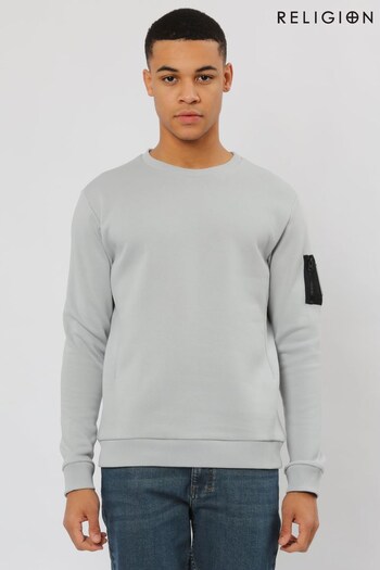 Religion Grey Regular Fit Sweatshirt With Taslon Zip Pocket (R67357) | £55