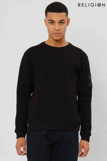 Religion Black Regular Fit Sweatshirt With Taslon Zip Pocket (R67362) | £55