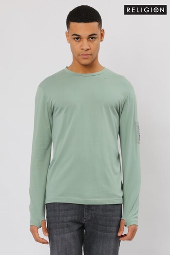 Religion Green Regular Fit Long Sleeve T-Shirt With Thumb Hole Detail (R67563) | £40