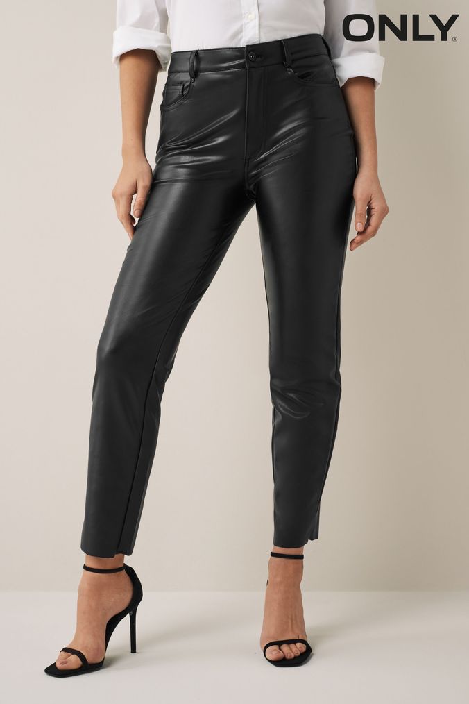 Costo Cropped Faux Leather Trousers Brown  Love Cherish  Trousers