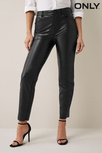 Only Black Petite High Waisted Faux Leather Workwear Trousers (R67654) | £30