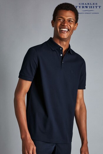 Charles Tyrwhitt Navy/Blue Solid Short Sleeve Cotton Tyrwhitt Pique Polo Shirt (R69093) | £55