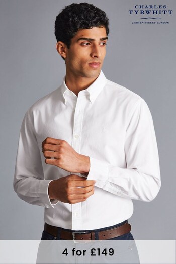Charles Tyrwhitt White Plain Slim Fit Button-Down Washed Oxford Shirt (R69113) | £60