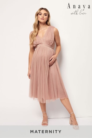 Anaya With Love Light Pink Maternity V Neck Midi Dress (R69132) | £57