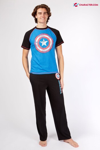 Character Black/Blue Mens Disney Marvel Captain America Pyjamas (R69342) | £23