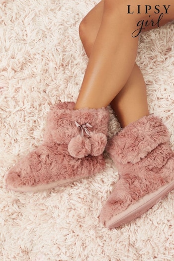 Lipsy Nude Pink Faux Fur Pom Bootie Slippers (R71161) | £14 - £18