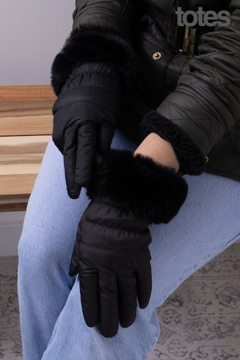 Totes SHOULDER Black Water Repellent Padded Smartouch With Faux Fur Cuff (R71176) | £20