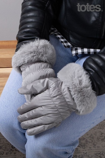 Totes doughnut Grey Water Repellent Padded Smartouch With Faux Fur Cuff (R71177) | £20