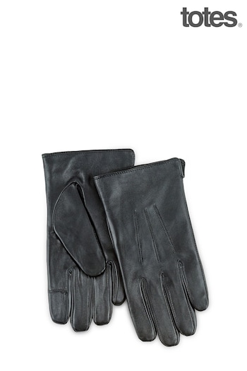 Totes Black Mens 3 Point Leather Glove W Water Repellent Smartouch (R71188) | £30