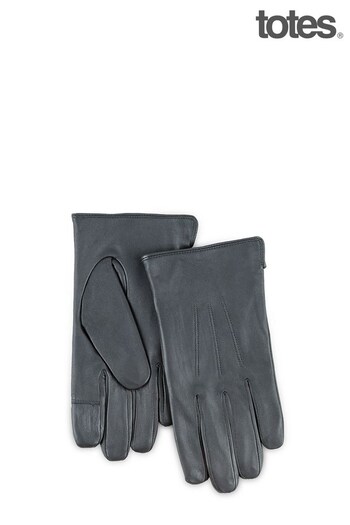 Totes Grey Mens 3 Point Leather Glove W Water Repellent Smartouch (R71189) | £30