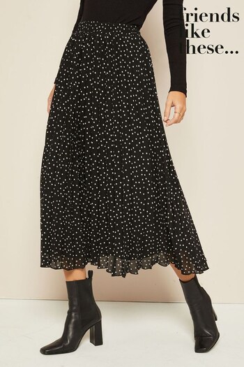 Friends Like These Black Spot Pleat Summer Midi Skirt (R71897) | £36