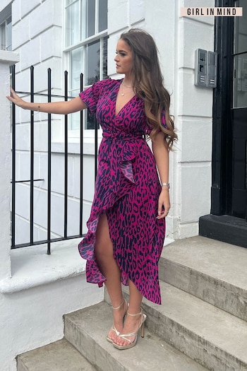 Girl In Mind Purple Leopard Petite Farren Wrap Maxi Dress (R71941) | £44