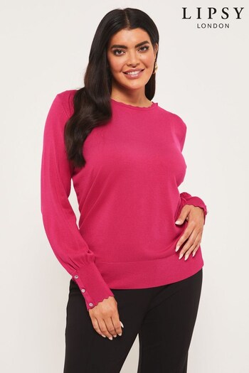 Lipsy Hot Pink Curve Scallop Long Sleeve Knitted Jumper (R72048) | £28