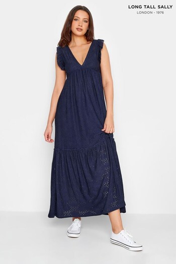 Long Tall Sally Blue Deep V Broderie Tiered Maxi Dress (R72158) | £45