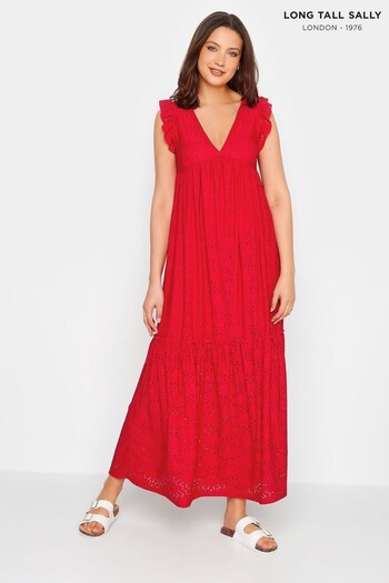 Long Tall Sally Red Deep V Broderie Tiered Maxi Dress (R72159) | £45