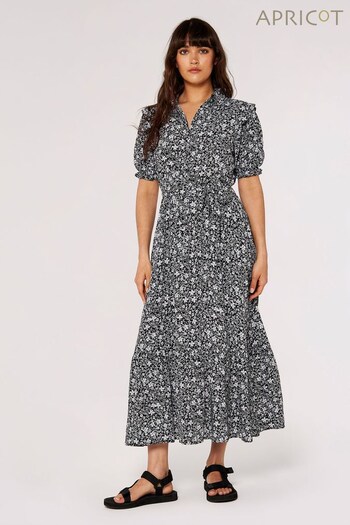Apricot Black Vintage Folk Flower Face Shirt Dress (R72563) | £35