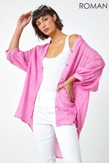 Roman Pink Plain Oversized Cotton Blend Shirt (R72655) | £32
