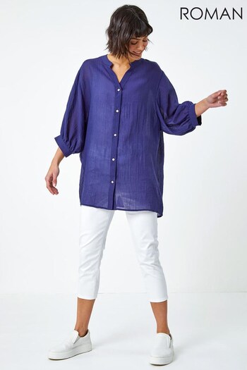 Roman Blue Plain Oversized Cotton Blend Shirt (R72656) | £32