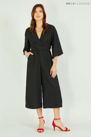 Mela Black Kimono Style Jumpsuit With Tie Waist and Pockets (R72780) | £45