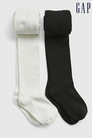 Gap White Kids Solid Cotton Tights (2-Pack) (R72836) | £10
